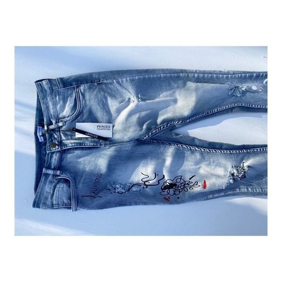 Revamped High Rise Jeans Skinny Distressed Painted - Picture 4 of 8